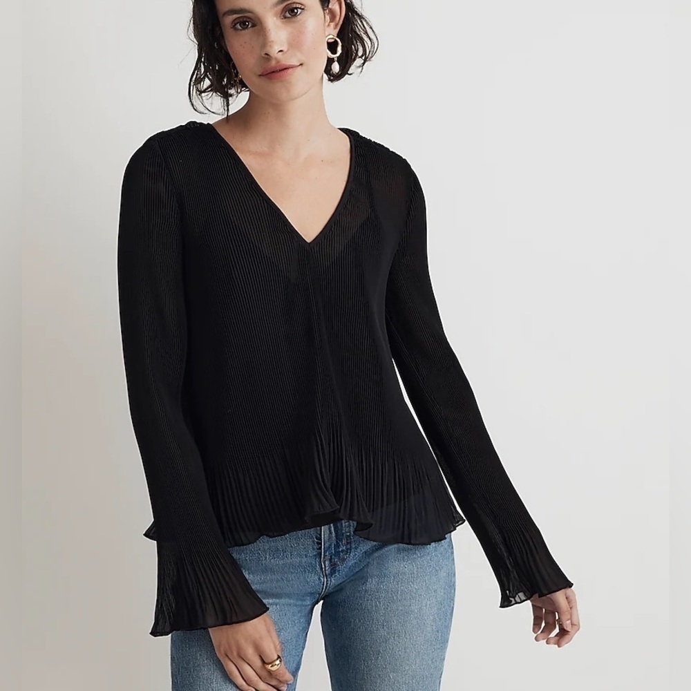 MADEWELL Black Pleated Flare Sleeve Top